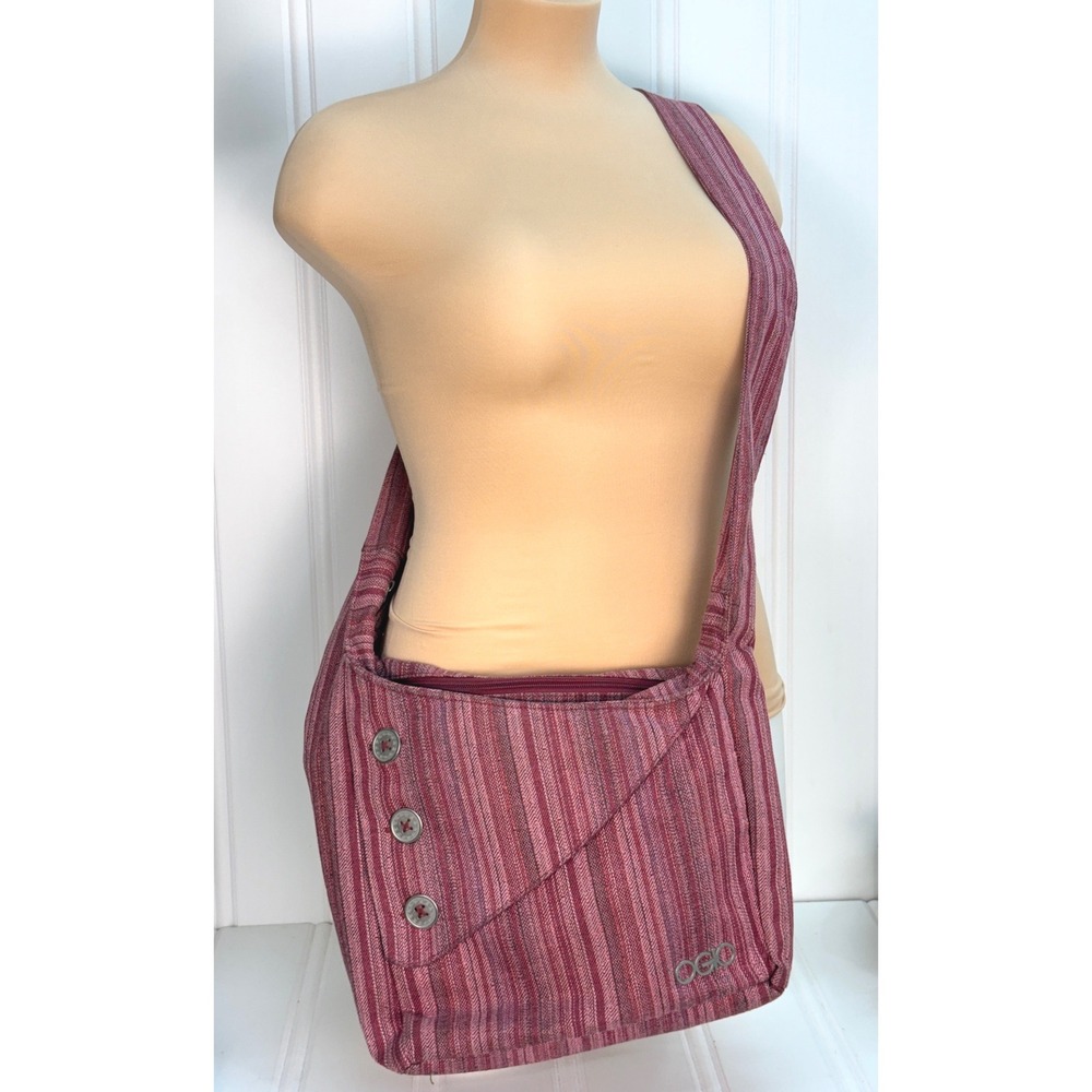 OGIO Crossbody Bag Womens Medium Red Striped Woven Messenger Laptop Purse Boho